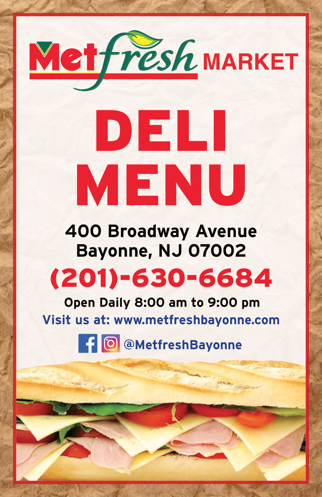 Deli Menu Met Fresh Bayonne